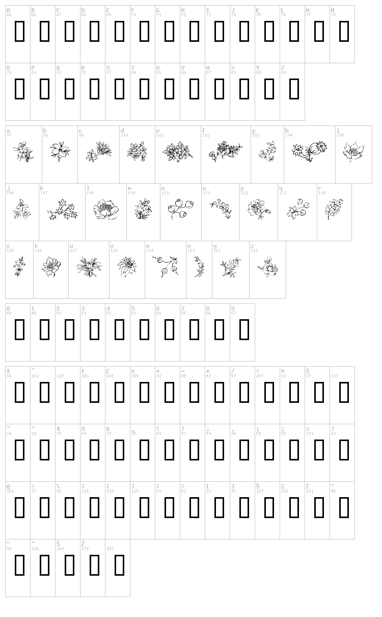 Traditional Floral Design font map
